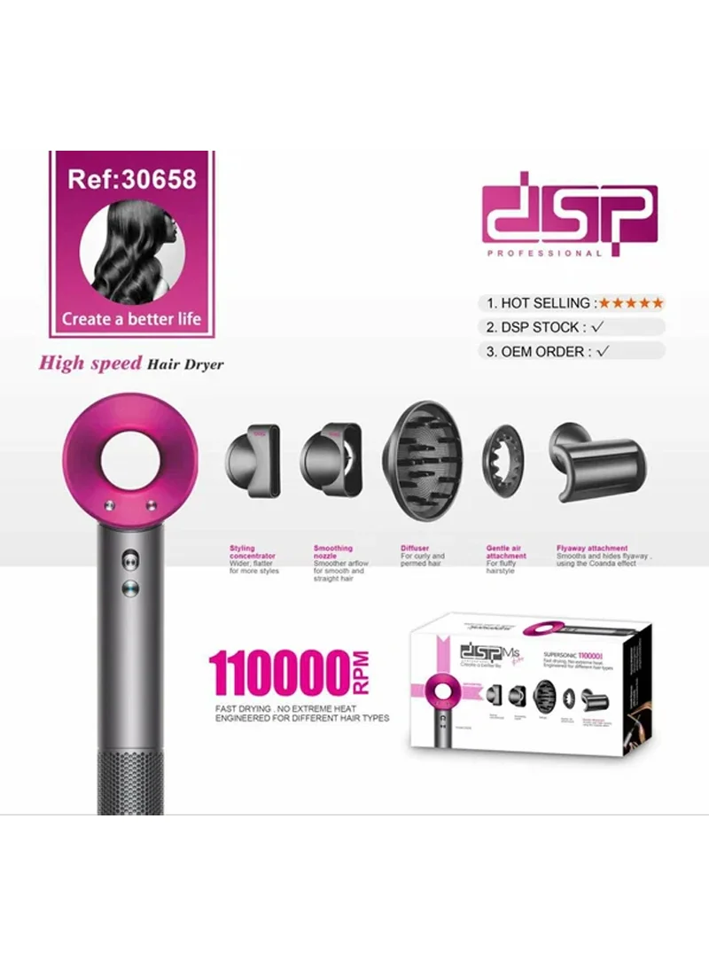 Proffesional Hair Dryer With 3 Speeds, 4 Heat Settings & 5 Interchangeable Attachments 30658 — photo 4