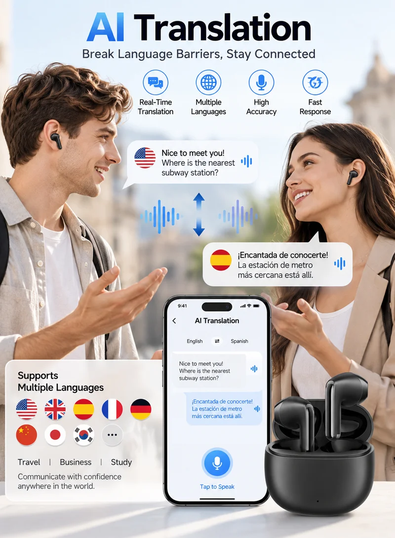 400mAh Funpods Series True Wireless Earphones with AI Translation - Black — photo 5