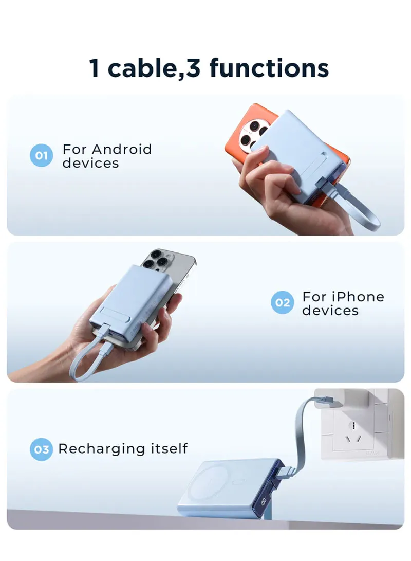 20W 10000mAh Magnetic Wireless Power Bank With Built-in Type-C to Lightning Cable & Kickstand β photo 3