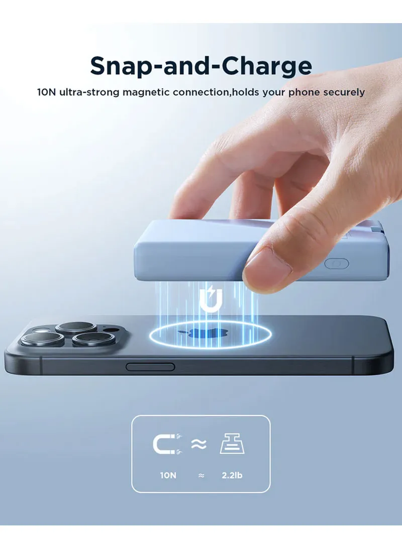 20W 10000mAh Magnetic Wireless Power Bank with Built-in Type-C to Lightning Cable & Kickstand β photo 3