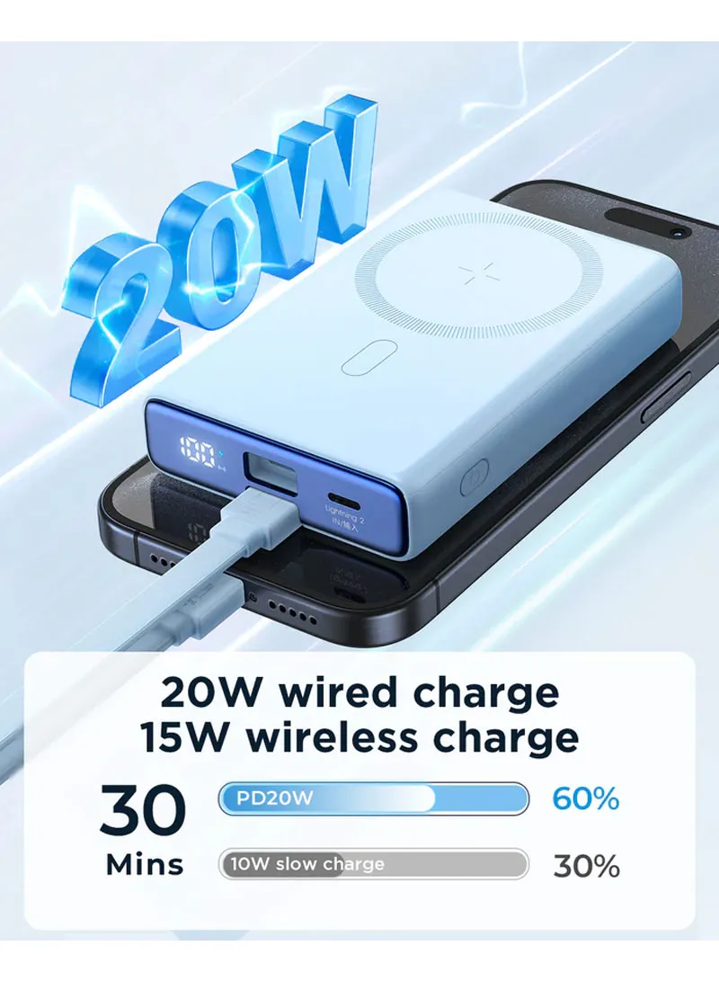 20W 10000mAh Magnetic Wireless Power Bank with Built-in Type-C to Lightning Cable & Kickstand — photo 9