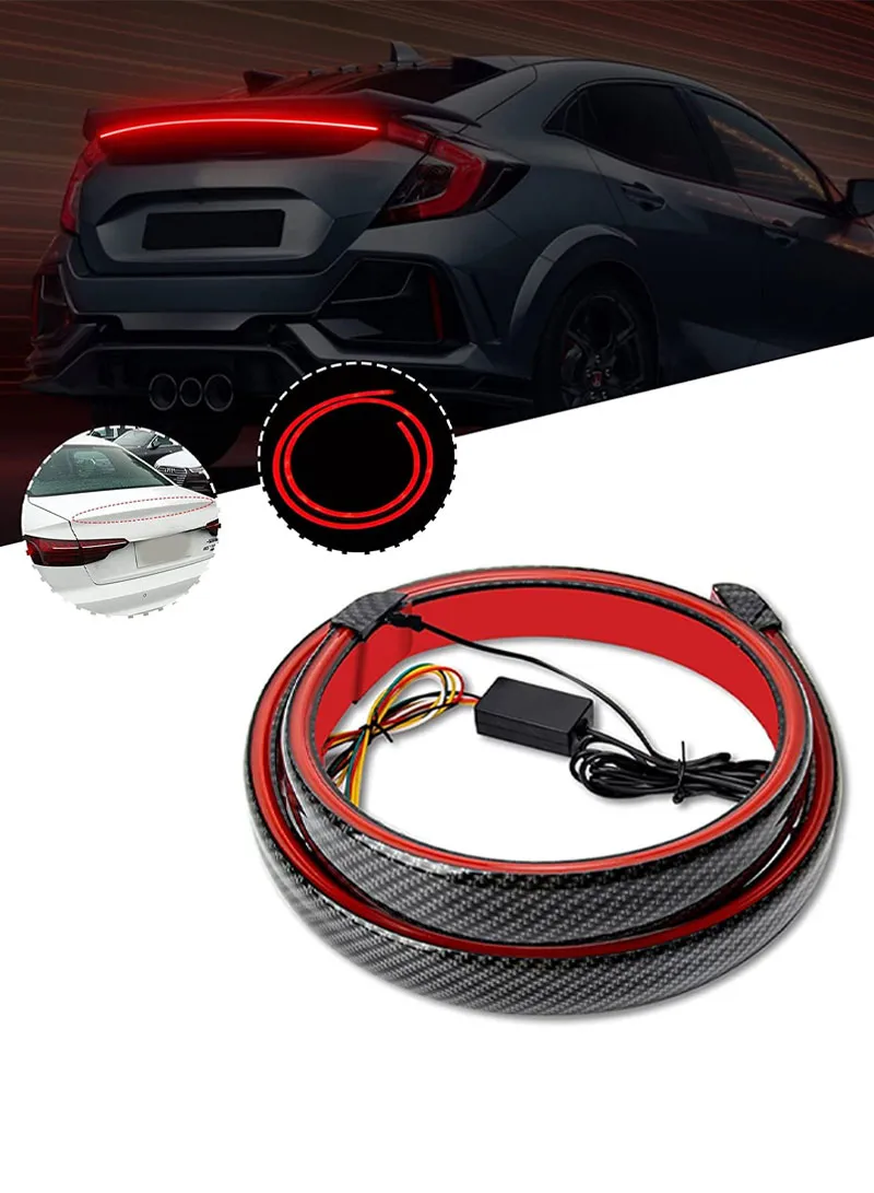 1.2m 12V Universal Multi-function Carbon Fiber Turn Signal Brake Taillight LED Light Strip Spoi