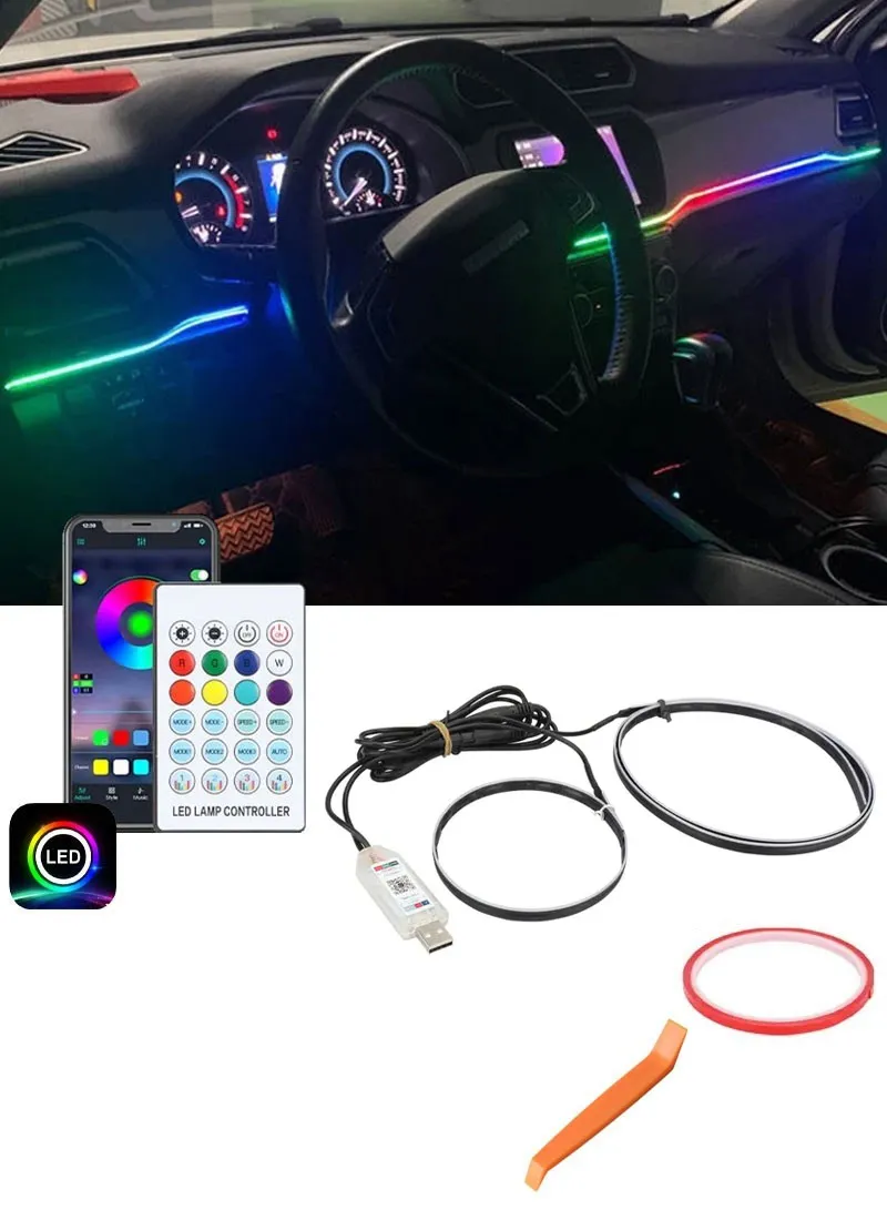 110cm+35cm USB Car Interior LED Central Control Atmosphere Lights Streamer Magic Color With Rem