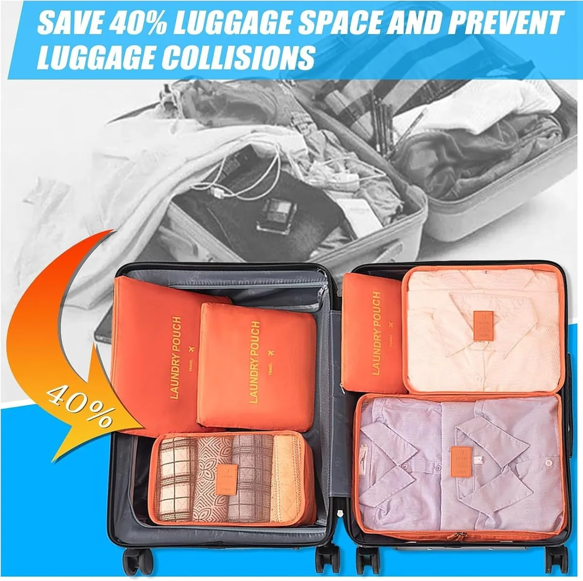 6-Piece Travel Packing Cubes Set – Foldable Luggage Organizer Bags - Saumon — photo 3