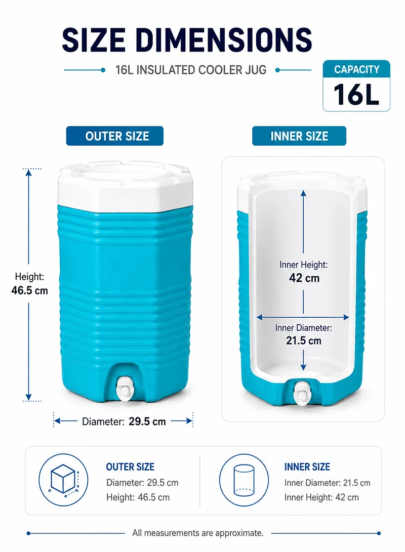 16L Portable Insulated Polyethylene Water Jug Cooler For Outdoor Activities - Blue β photo 4