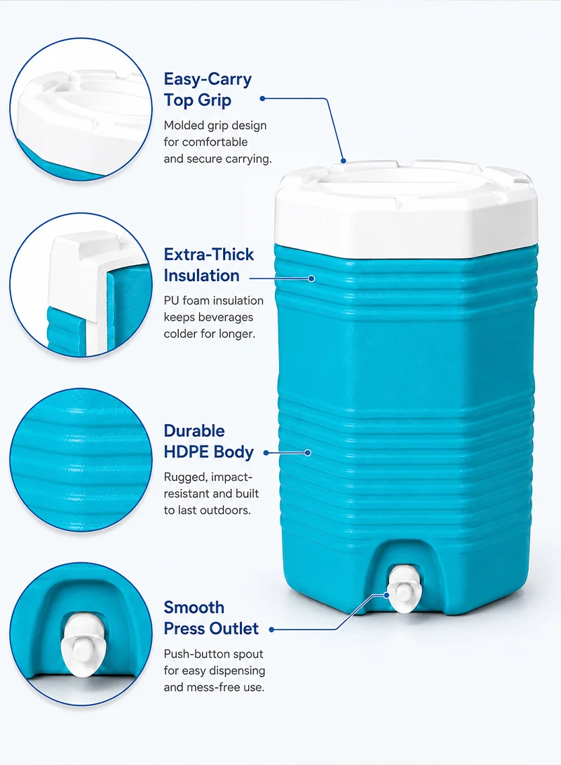 16L Portable Insulated Polyethylene Water Jug Cooler For Outdoor Activities - Blue β photo 7