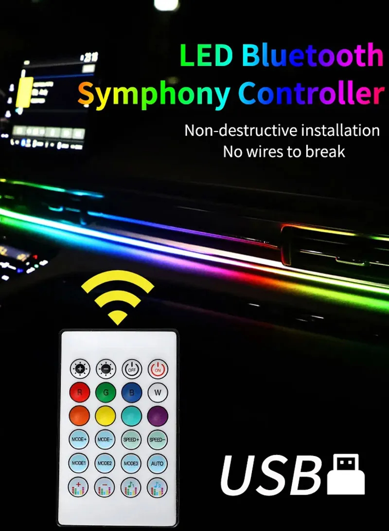 110cm USB Car Interior LED Central Control Atmosphere Lights Streamer Magic Color With Remote C — photo 2
