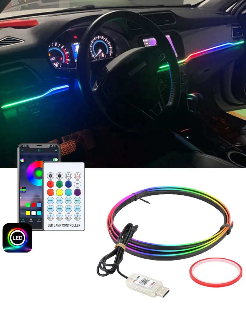 110cm USB Car Interior LED Central Control Atmosphere Lights Streamer Magic Color With Remote C