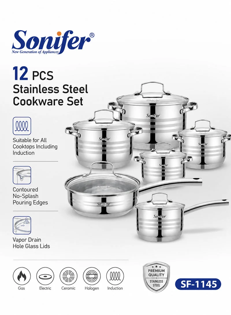 12 Pcs 16/18/20/24cm Stainless Steel Cookware Set Casseroles with Deep Frypan, Sauce Pan & 6 Ma β photo 3