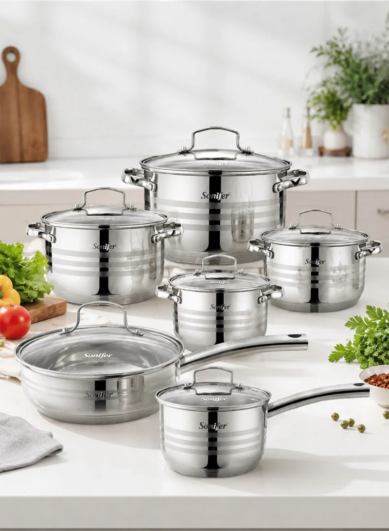 12 Pcs 16/18/20/24cm Stainless Steel Cookware Set Casseroles with Deep Frypan, Sauce Pan & 6 Ma β photo 5