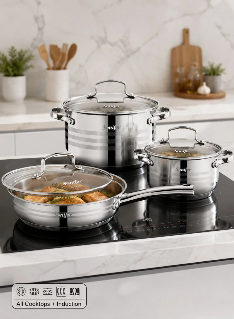12 Pcs 16/18/20/24cm Stainless Steel Cookware Set Casseroles with Deep Frypan, Sauce Pan & 6 Ma β photo 6