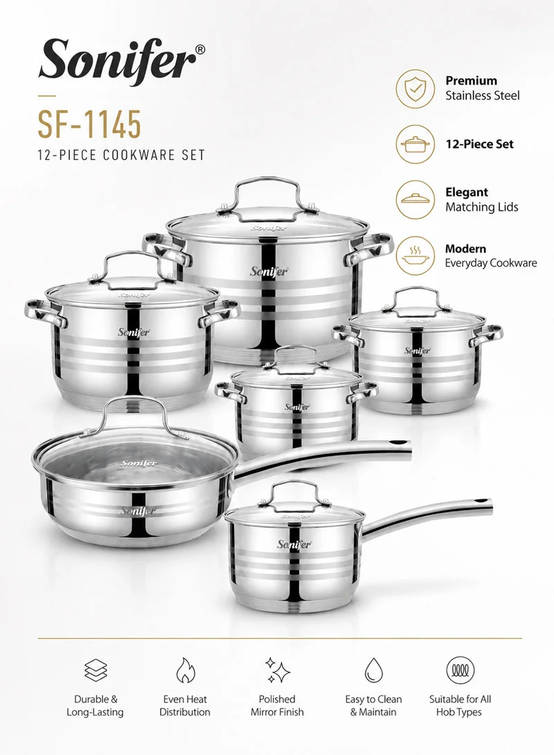 12 Pcs 16/18/20/24cm Stainless Steel Cookware Set Casseroles with Deep Frypan, Sauce Pan & 6 Ma β photo 8