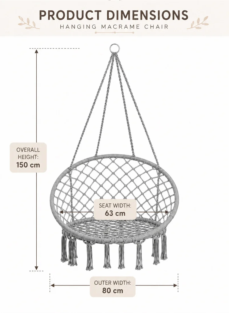 Cotton Hanging Chair Swings Comfortable Sturdy Knitted For Living Room & Patio - Grey β photo 2