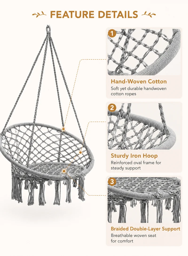Cotton Hanging Chair Swings Comfortable Sturdy Knitted For Living Room & Patio - Grey β photo 3