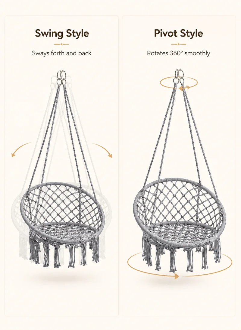 Cotton Hanging Chair Swings Comfortable Sturdy Knitted For Living Room & Patio - Grey β photo 4