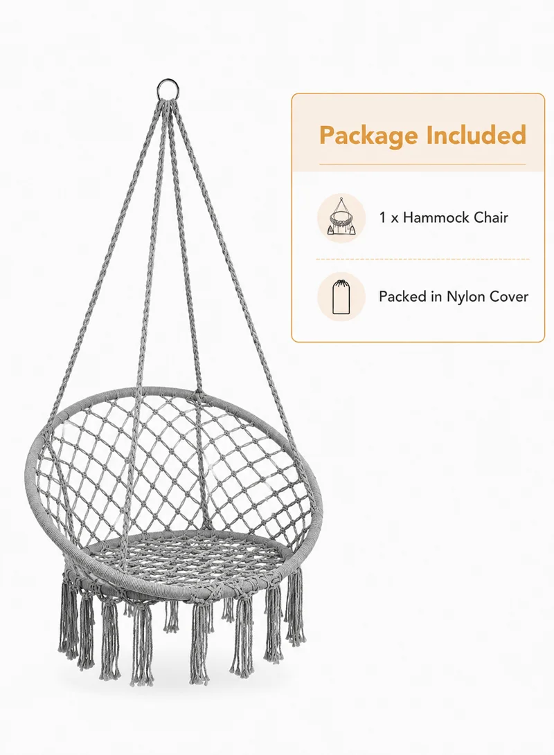 Cotton Hanging Chair Swings Comfortable Sturdy Knitted For Living Room & Patio - Grey — photo 7