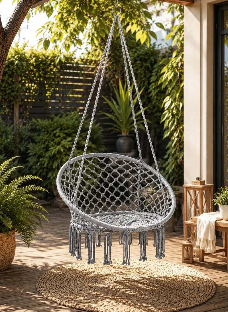 Cotton Hanging Chair Swings Comfortable Sturdy Knitted For Living Room & Patio - Grey β photo 8