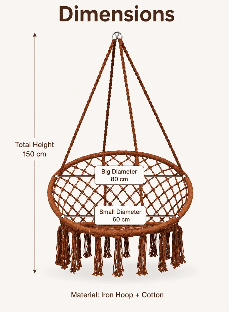 Cotton Hanging Chair Swings Comfortable Sturdy Knitted For Living Room & Patio-Brown — photo 2