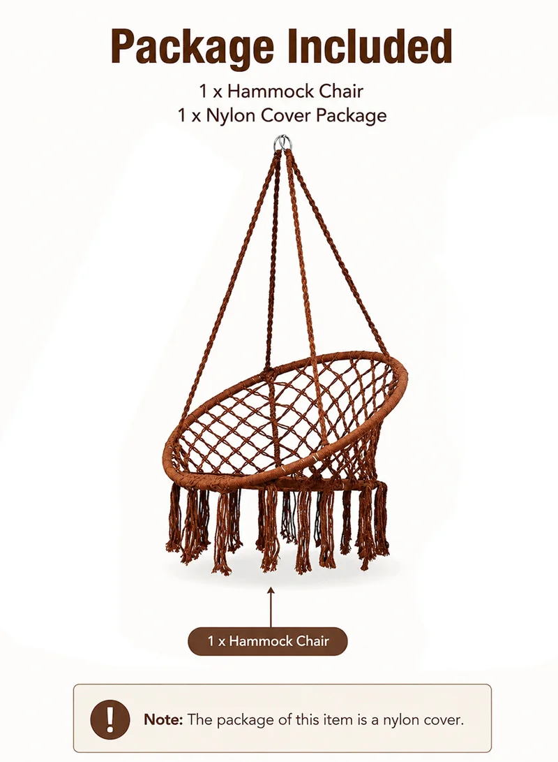 Cotton Hanging Chair Swings Comfortable Sturdy Knitted For Living Room & Patio-Brown β photo 5