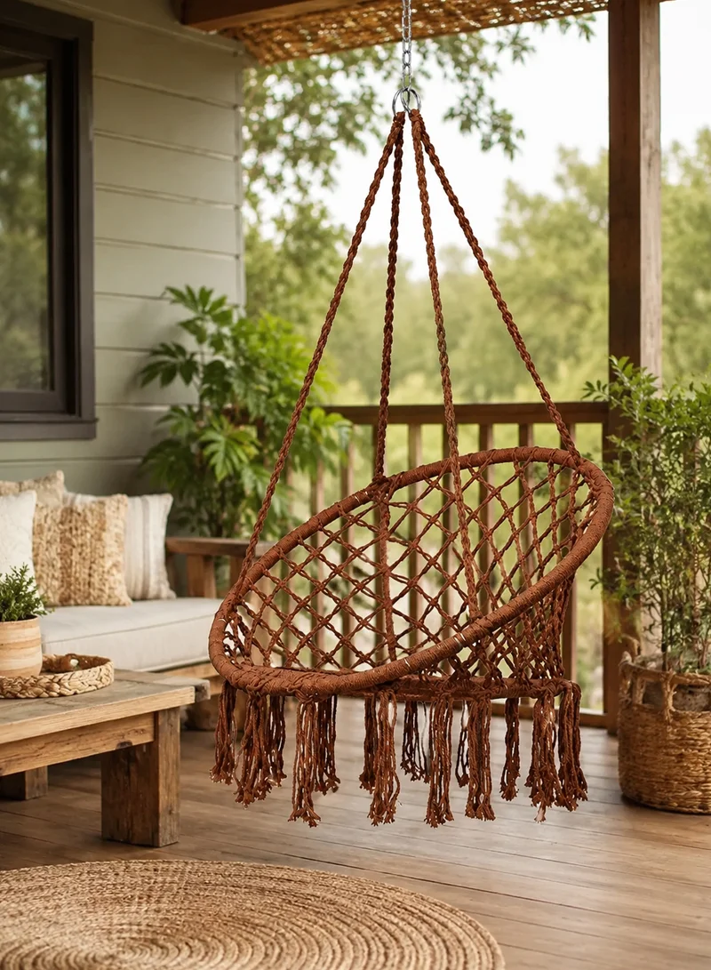 Cotton Hanging Chair Swings Comfortable Sturdy Knitted For Living Room & Patio-Brown β photo 7