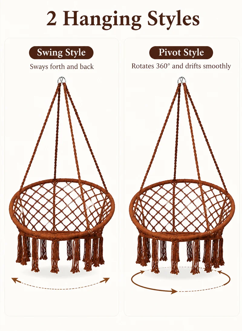 Cotton Hanging Chair Swings Comfortable Sturdy Knitted For Living Room & Patio-Brown β photo 8