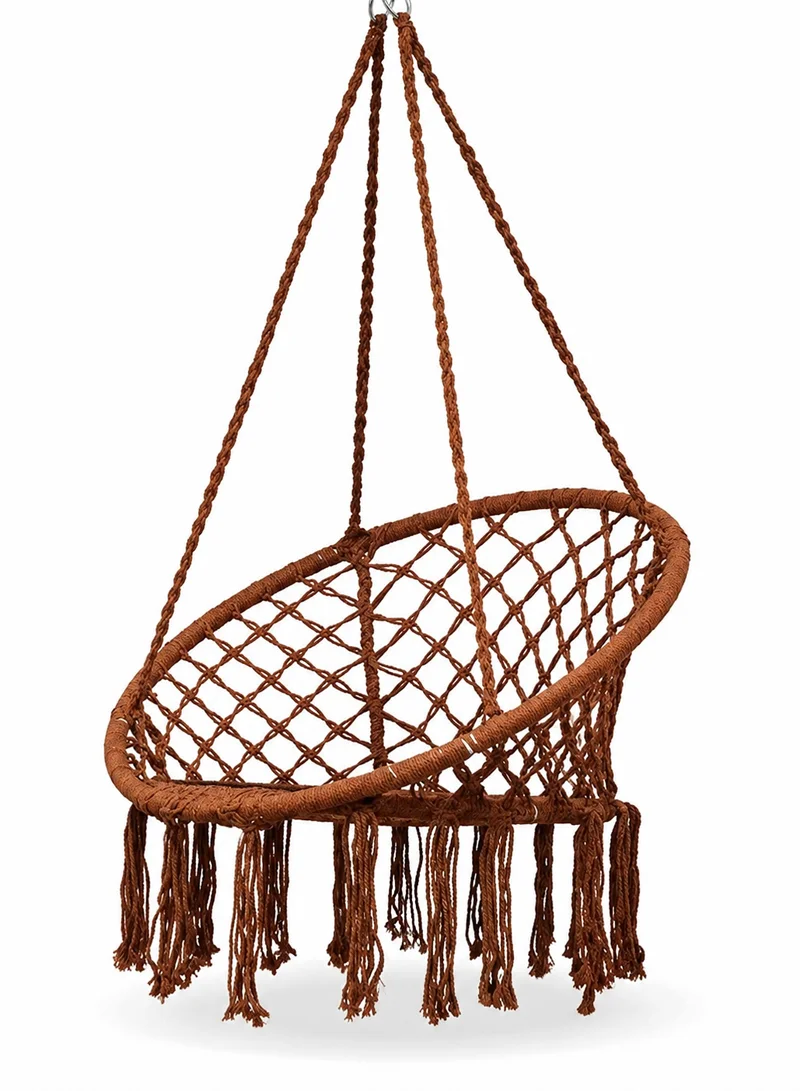 Cotton Hanging Chair Swings Comfortable Sturdy Knitted For Living Room & Patio-Brown