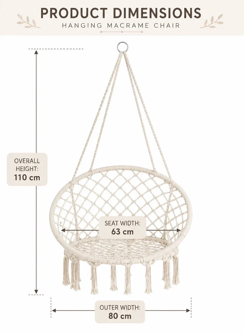 Cotton Hanging Chair Swings Comfortable Sturdy Knitted For Living Room & Patio - Beige β photo 2