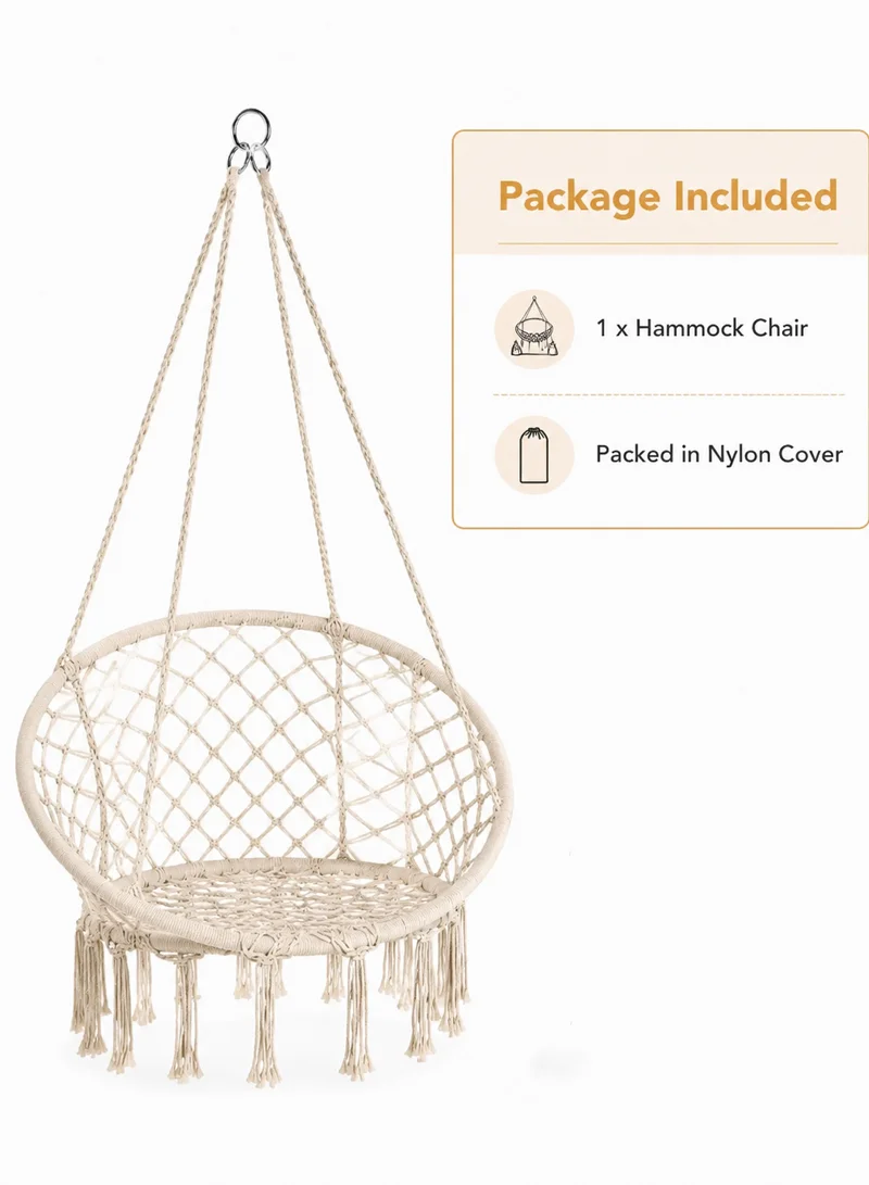 Cotton Hanging Chair Swings Comfortable Sturdy Knitted For Living Room & Patio - Beige — photo 7