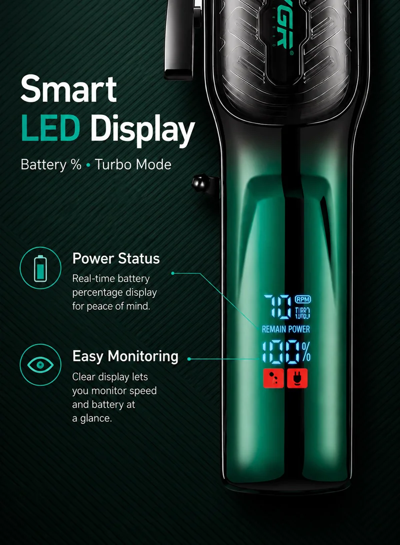 Professional Hair Clipper 20-Minute Runtime, LED Display & 6 Guide Combs, DC Motor - Green — photo 4