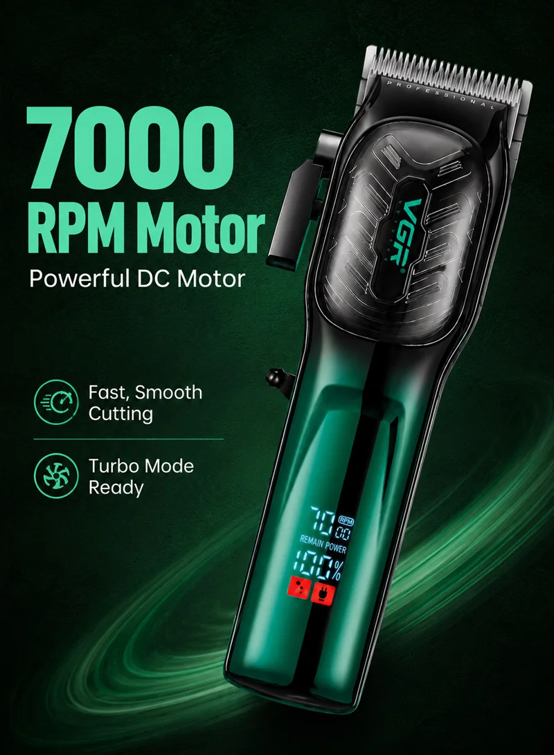 Professional Hair Clipper 20-Minute Runtime, LED Display & 6 Guide Combs, DC Motor - Green — photo 7