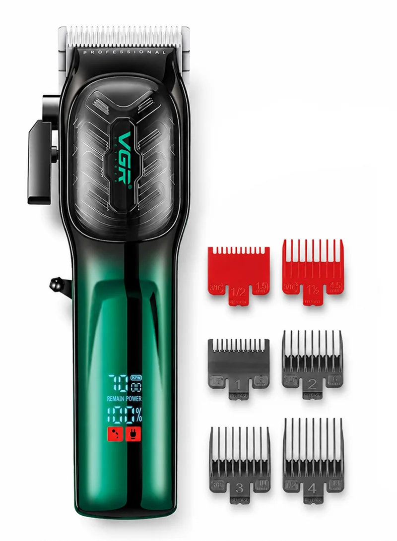 Professional Hair Clipper 20-Minute Runtime, LED Display & 6 Guide Combs, DC Motor - Green