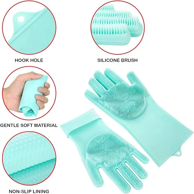 Silicone Dish Washing Gloves 1 Pair - Purple β photo 2