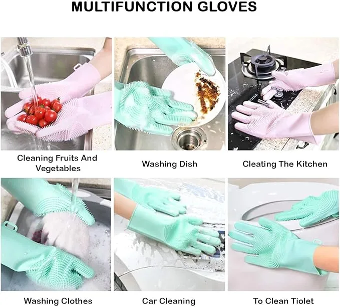 Silicone Dish Washing Gloves 1 Pair - Purple — photo 3