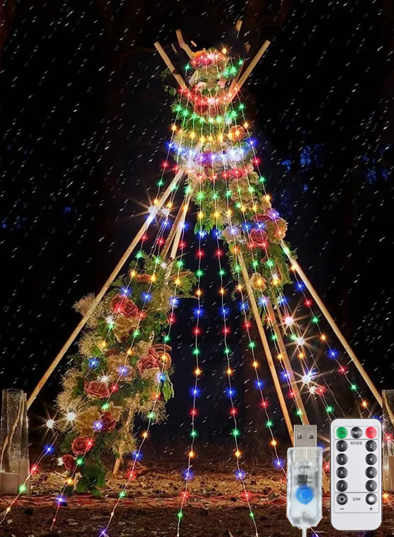 2m x 9 Hanging Light USB Powered Leather Horsetail String Light, Waterfall String Lights, Flexi