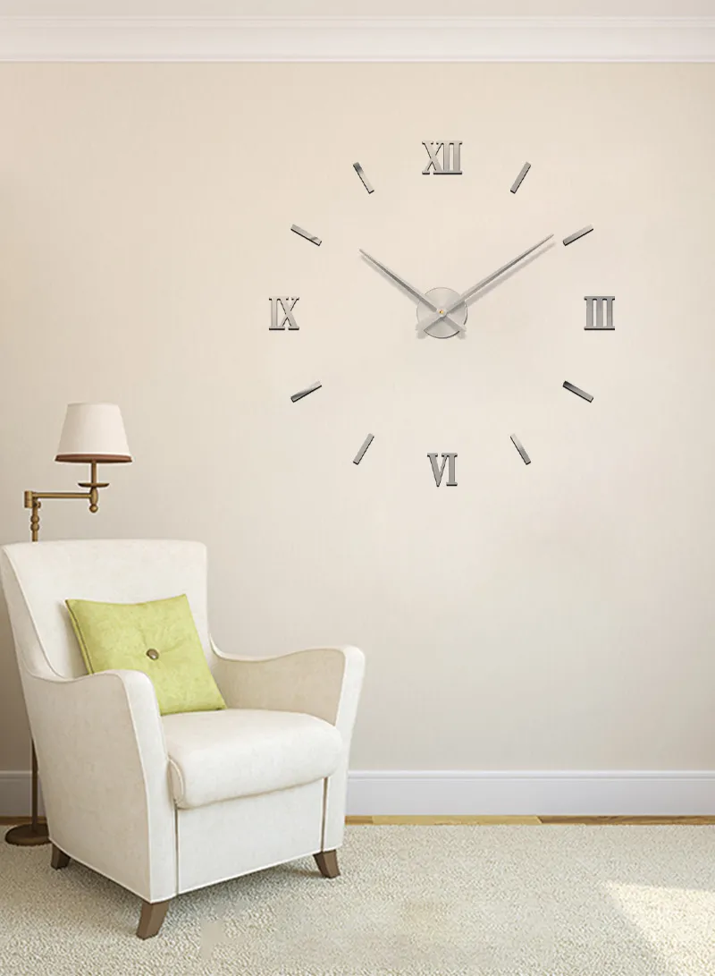 80cm 3D DIY Frameless Roman Numeral Silent Wall Clock, Battery Power Clock for Living Room, Off — photo 2