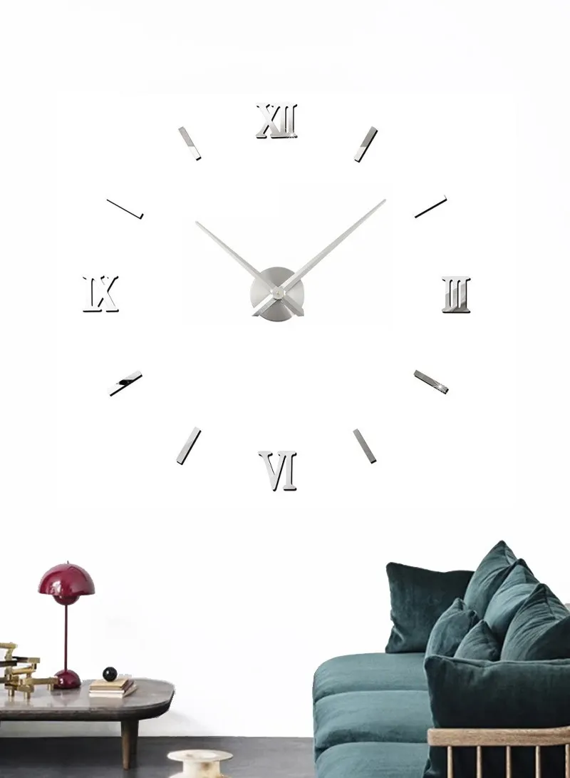 80cm 3D DIY Frameless Roman Numeral Silent Wall Clock, Battery Power Clock for Living Room, Off — photo 3