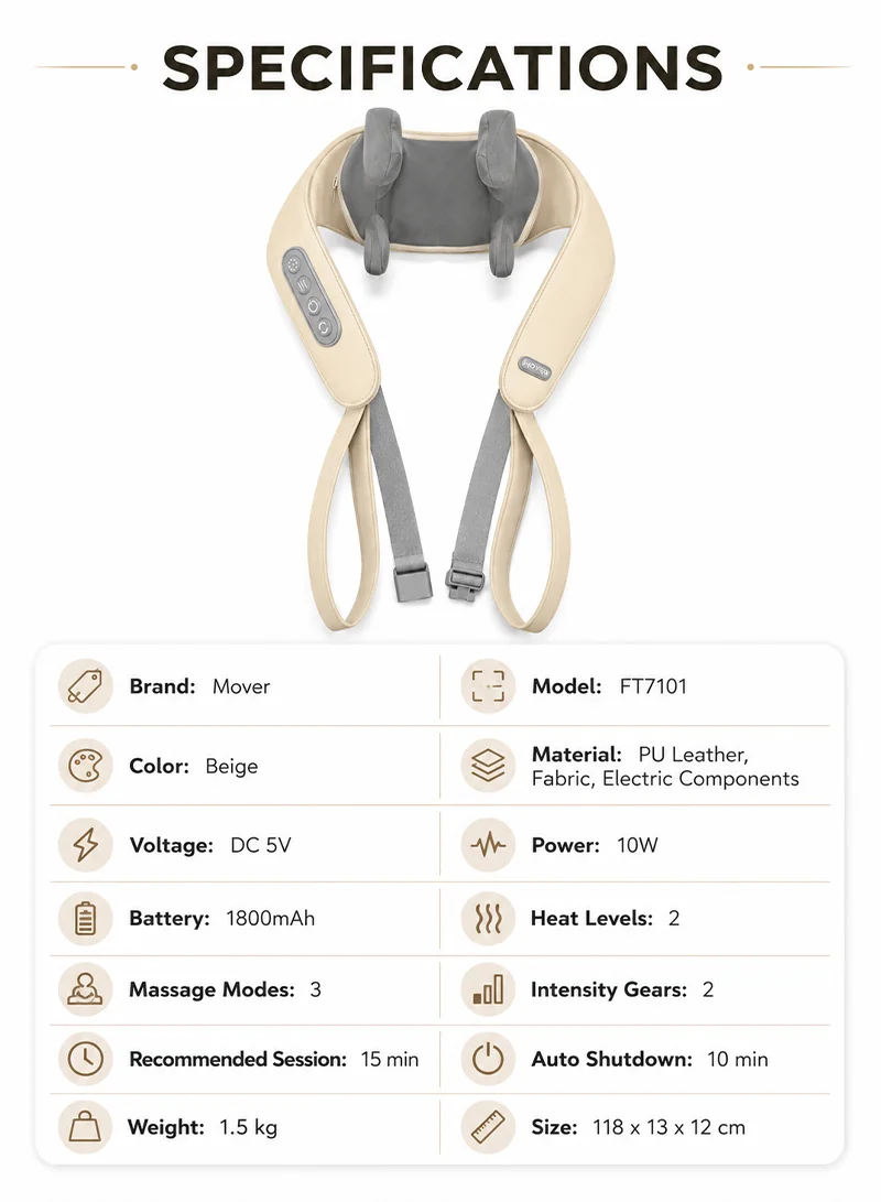 Shiatsu Cordless Shoulder & Neck Electric Massager with 2 Heat Levels, 3 Massage Modes & 2 Gear β photo 4