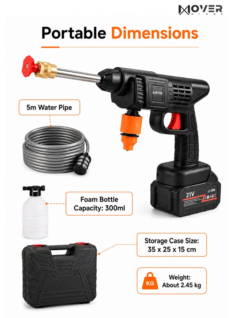 12Ah 21V Cordless Pressure Washer, 45Bar High Pressure Brushless Car Wash Gun with Foam Bottle β photo 2