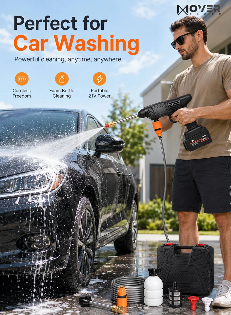12Ah 21V Cordless Pressure Washer, 45Bar High Pressure Brushless Car Wash Gun with Foam Bottle — photo 7