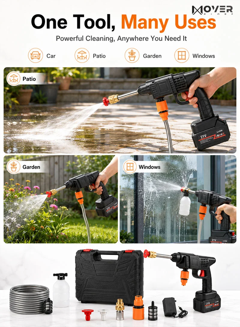 12Ah 21V Cordless Pressure Washer, 45Bar High Pressure Brushless Car Wash Gun with Foam Bottle — photo 8