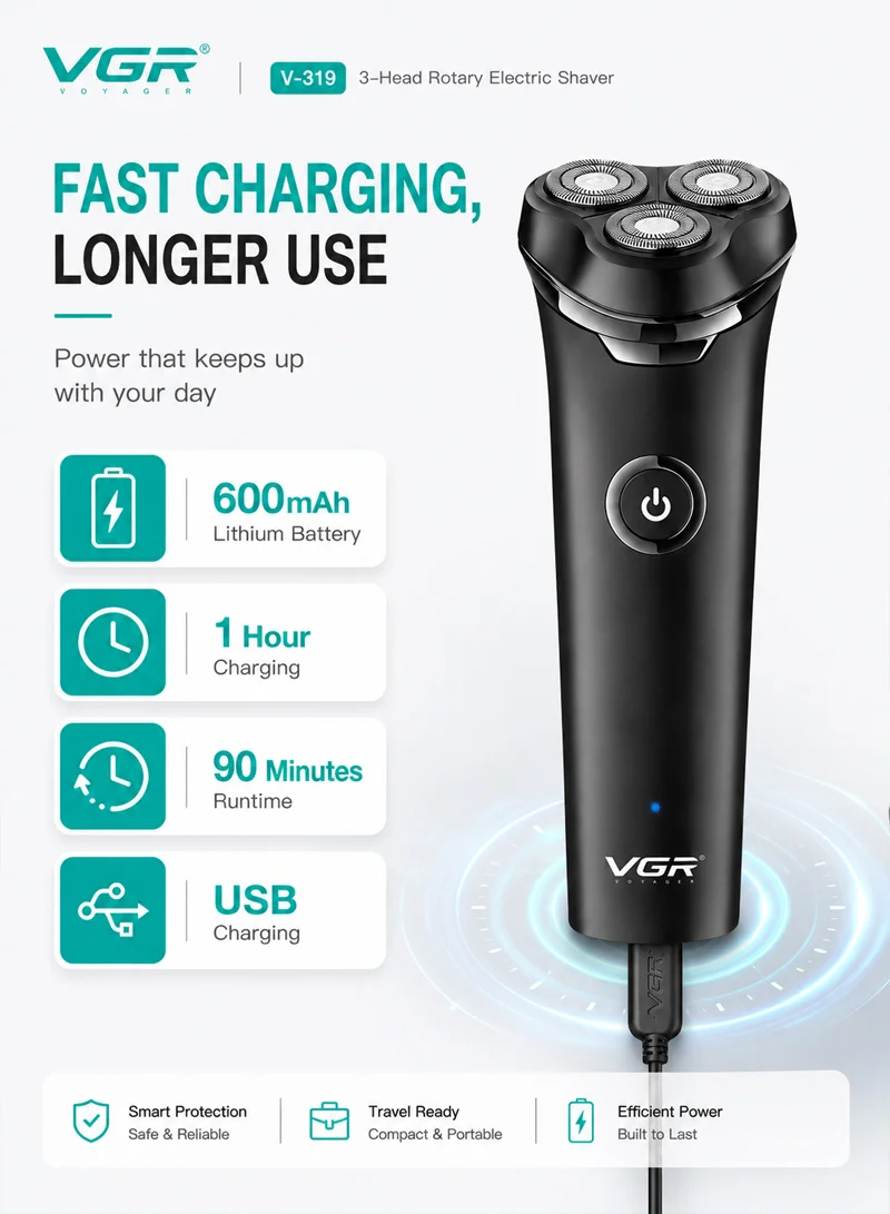 Cordless Rechargeable Fully Waterproof 3 Head Electric Shaver Wet & Dry Rotary Shavers With Mag β photo 5