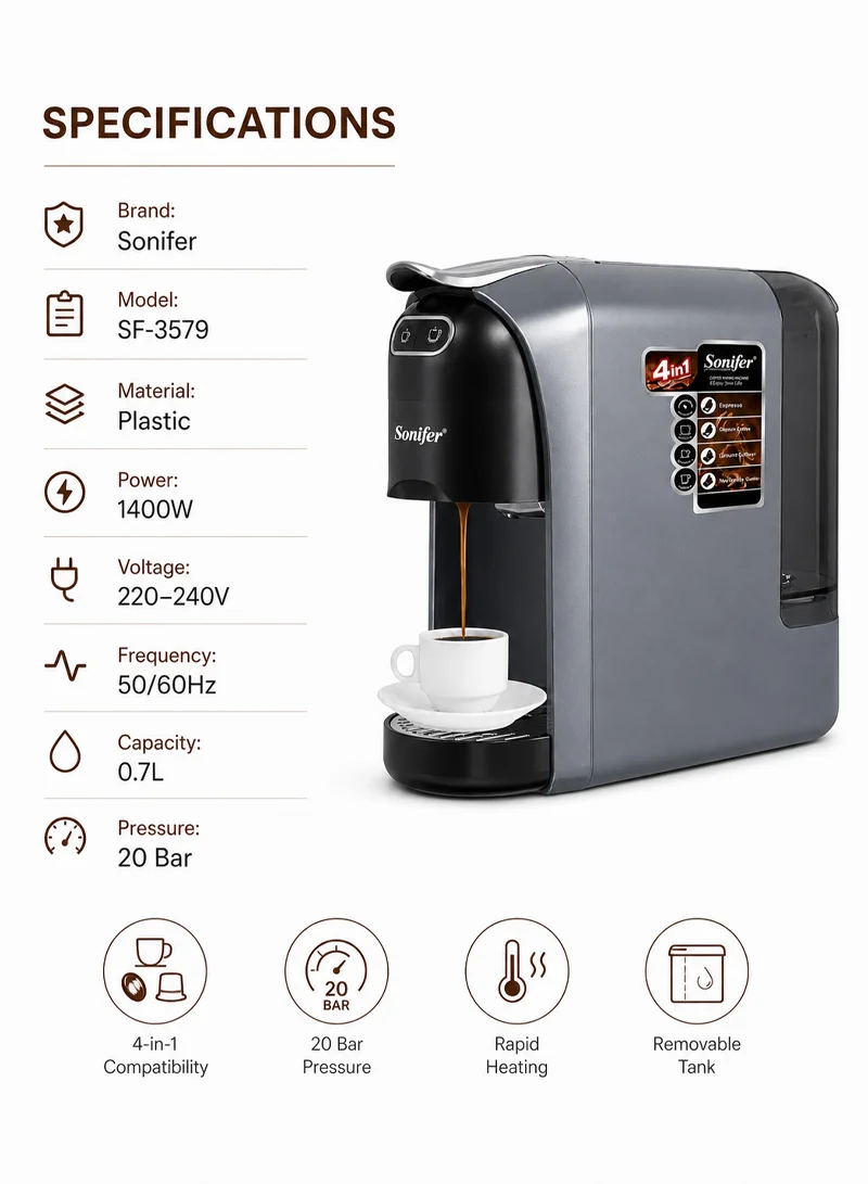 4-in-1 Multifunctional Powder & Capsules Coffee Maker Machine with 20-Bar High-Pressure — photo 6