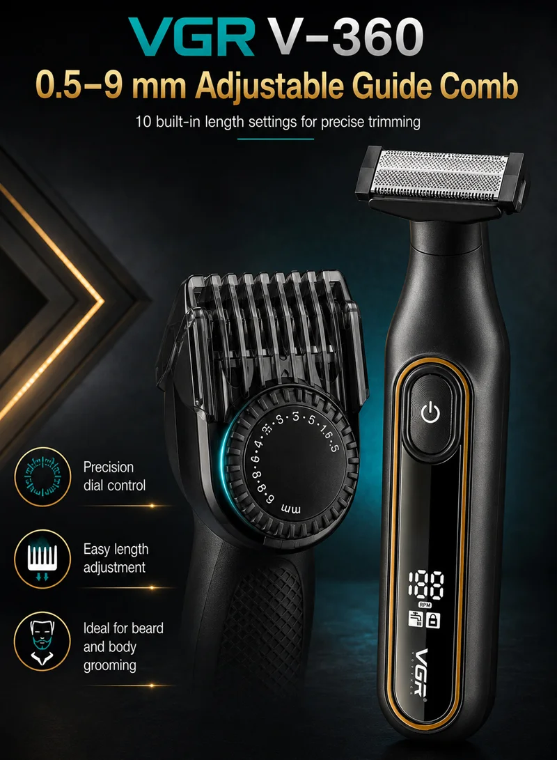 Dual-Sided Rechargeable Waterproof Shaver with Adjustable Guide Combs & LED Display - Black & G — photo 2