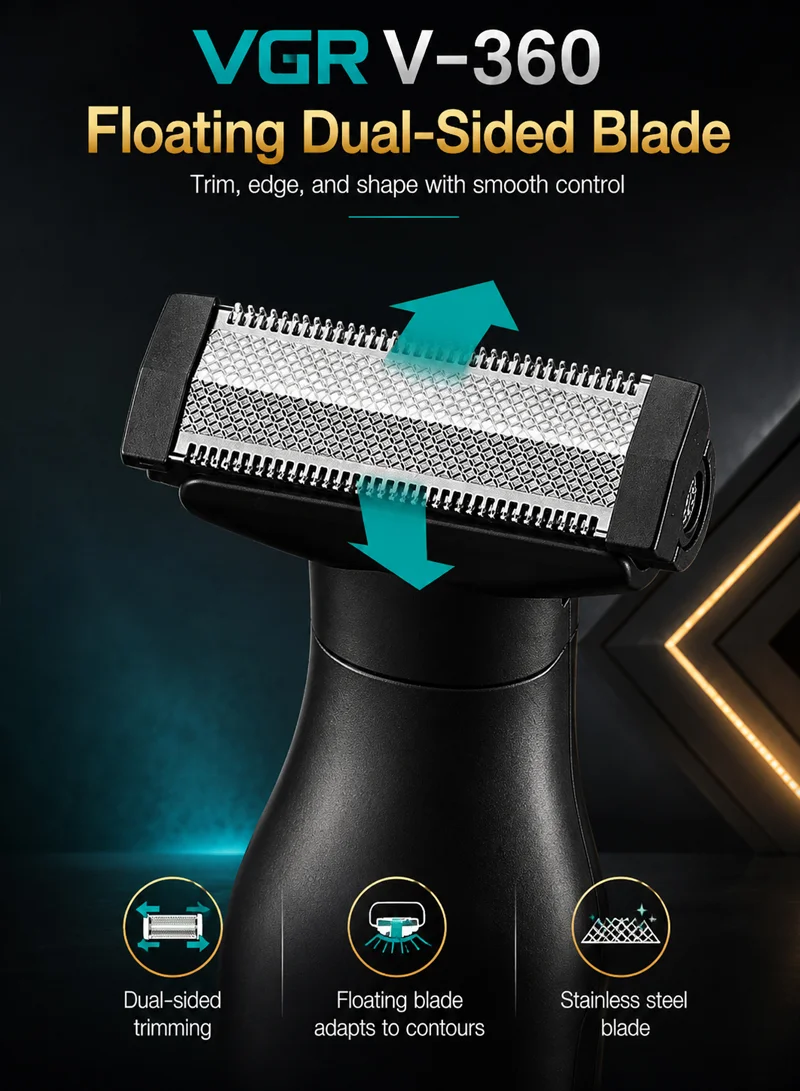Dual-Sided Rechargeable Waterproof Shaver with Adjustable Guide Combs & LED Display - Black & G — photo 4