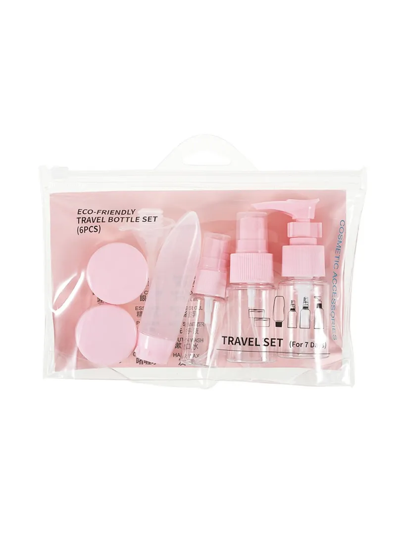 9Pcs/Set Portable PET Travel Bottles Containers Travel Bottle Set - Pink