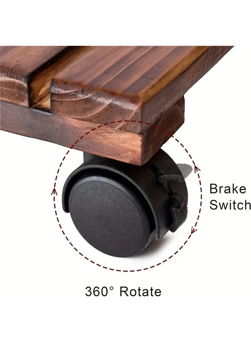 25x25cm Square Wooden Plant Pot Tray with Wheels, Multi-Use Flower Pots Thickened Rolling Base β photo 3