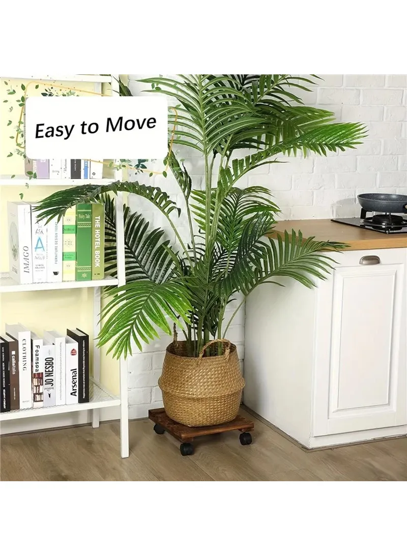 25x25cm Square Wooden Plant Pot Tray with Wheels, Multi-Use Flower Pots Thickened Rolling Base — photo 4