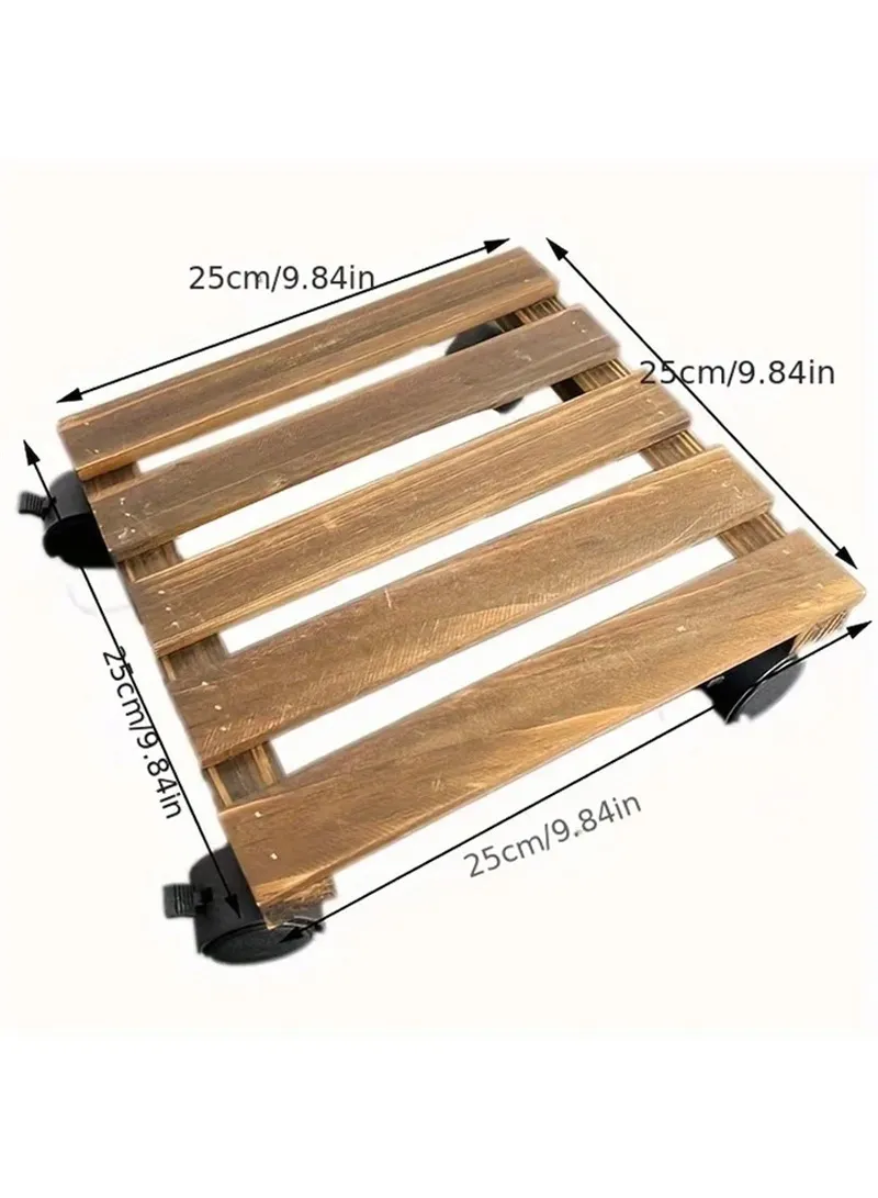 25x25cm Square Wooden Plant Pot Tray with Wheels, Multi-Use Flower Pots Thickened Rolling Base — photo 5