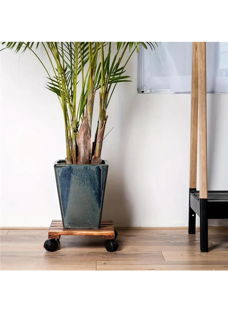 25x25cm Square Wooden Plant Pot Tray with Wheels, Multi-Use Flower Pots Thickened Rolling Base β photo 6