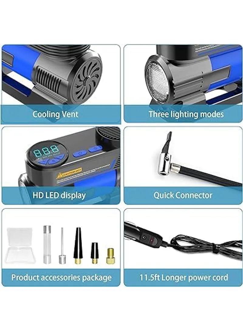 Car Air Pump With 3 Nozzles & LED Lighting — photo 6